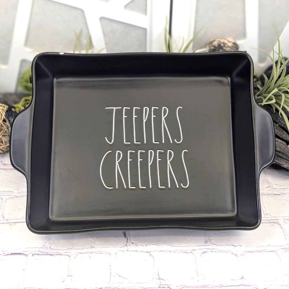 Rae Dunn JEEPERS CREEPERS Black Ceramic Casserole Baking Dish